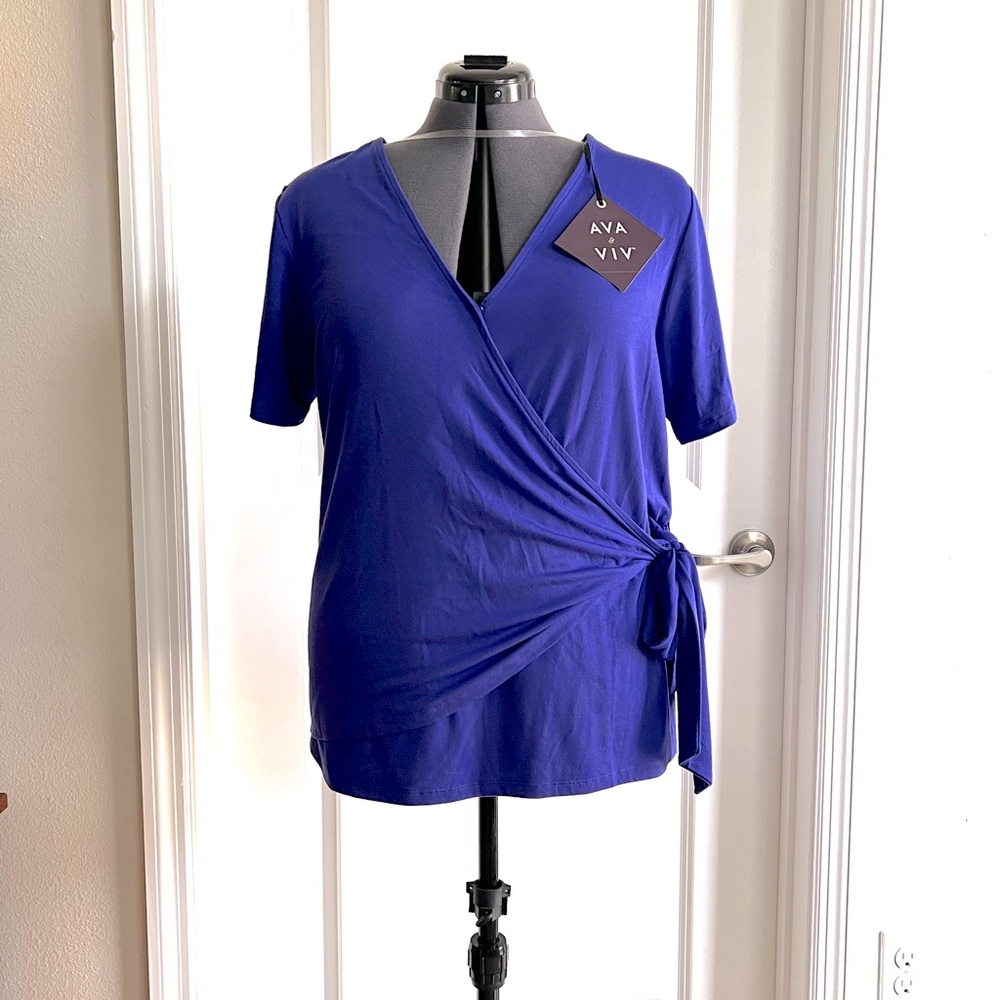 Ava & Viv Royal Blue/Purple Wrap Blouse
